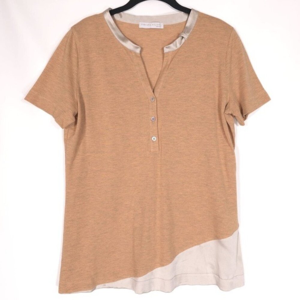 FABIANA FILIPPI Women’s ITALY🇮🇹MADE Top Cotton SILK Trim Button V Neck M-L